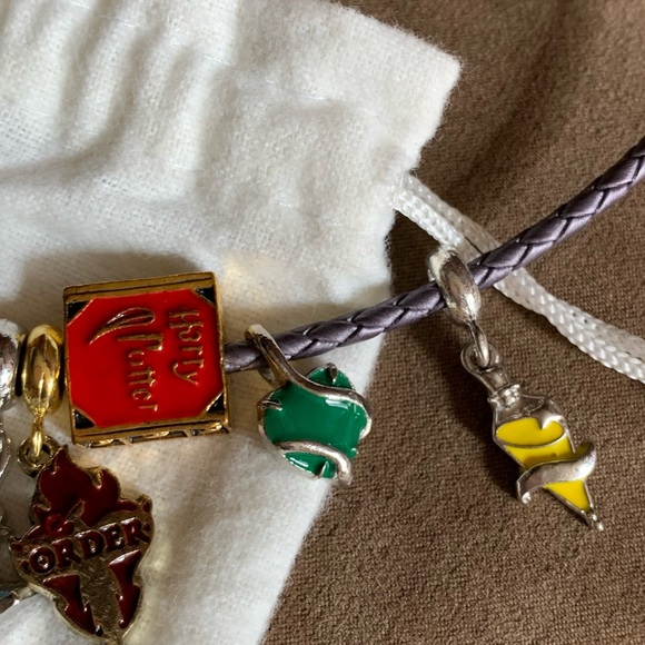 Pandora Purple Leather Bracelet Wrap Around Twice Necklace 9 Harry Potter Charms - Picture 7 of 13